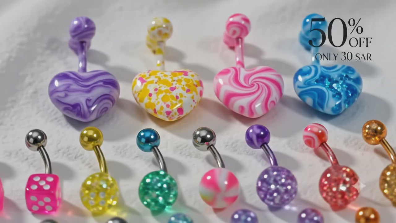 18Pcs Belly Button Rings for Women, Navel Belly Piercing Jewelry Set, Colorful Heart, Fashion Body Jewelry Assorted Styles